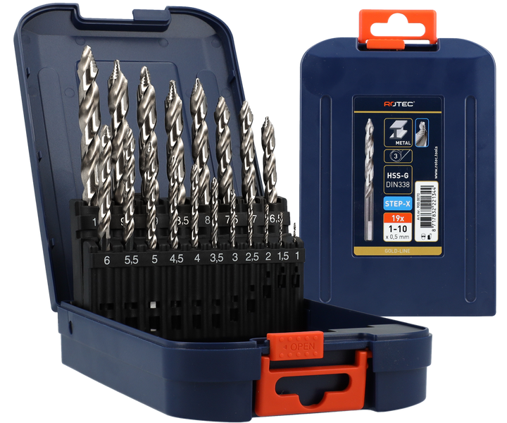 Rotec 19 delig spiraalborenset type '104|STEP-X' in ABS-cassette