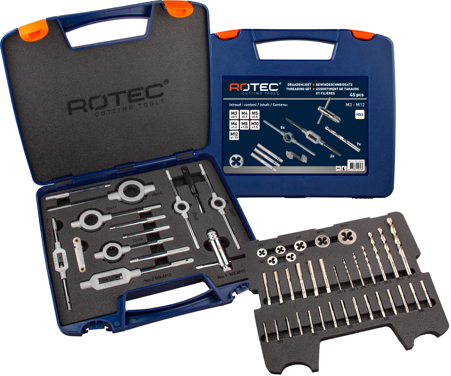 Rotec 45-delig Handtap- en snijplatenset, in kunststof koffer