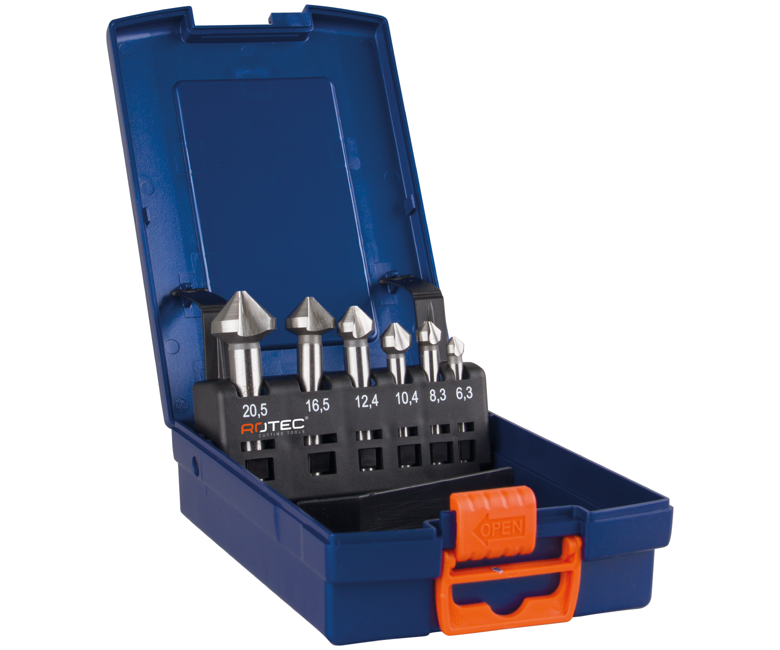 Rotec 7-delig set HSS-E verzinkfrezen, INOX, type '403' in ABS-cassette