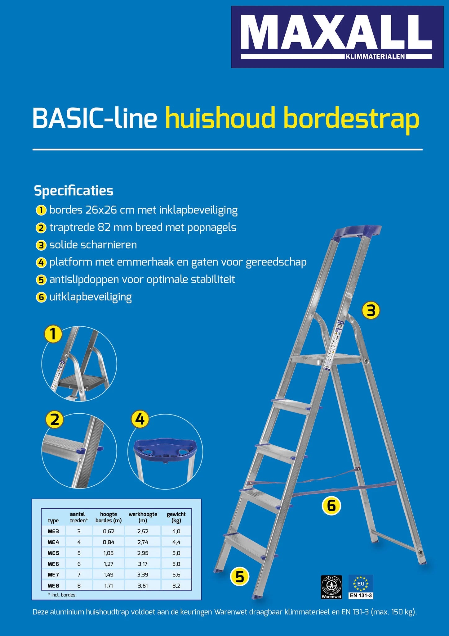 Maxall Huishoud bordestrap (3 tot 7 tredes kies uw variant)