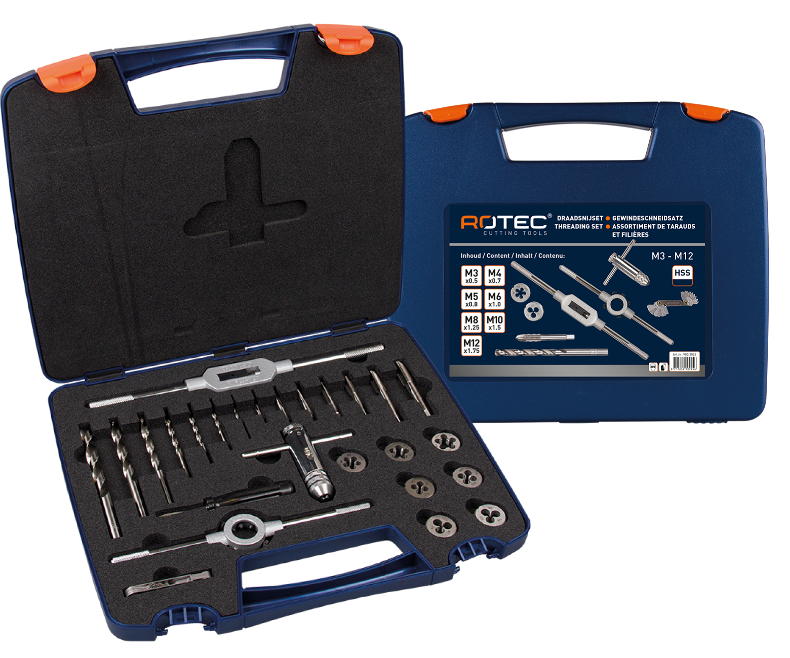 Rotec 26 delig Draadsnijset, in kunststof koffer